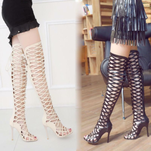 thigh high lace up gladiator heels