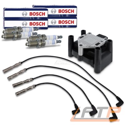 ZÜNDSPULE + ZÜNDKABELSATZ +BOSCH ZÜNDKERZE FÜR AUDI SEAT SKODA VW GOLF 4 5 6 1.6