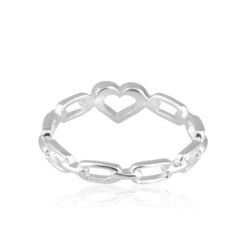 925 Sterling Silver Paperclip Chain Ring - Open Heart Ring - Gift For Girlfriend - Picture 4 of 7