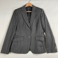 Brooks Brothers 346 Women Gray Pinstriped 100 Wool Blazer Jacket 2 Button Sz 4