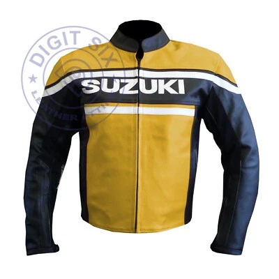 BRAND Suzuki Cowhide Leather Motorcycle Jacket Handmade with CE Armor Men’s Gear