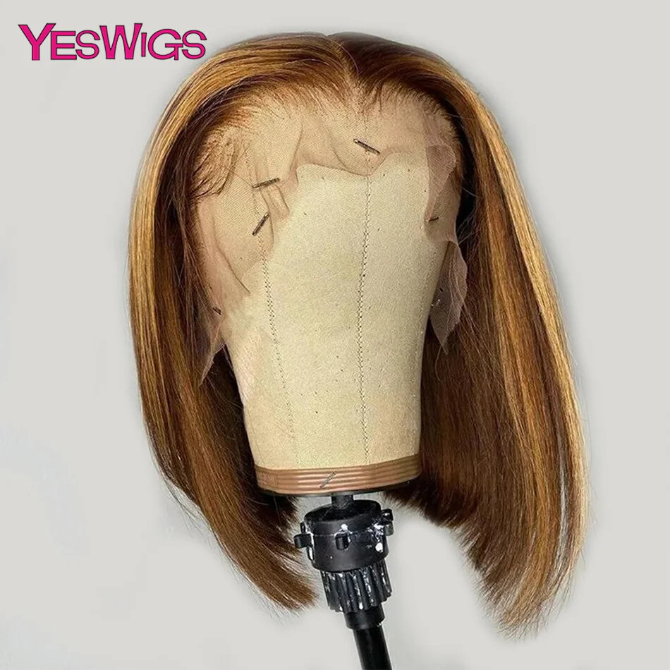 Peluca Highlight Cabello Humano Bob Peluca Recta HD Encaje Frontales Pelucas Bob Cortas