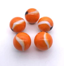 Pk 5 25mm Clownfish Glass Mega Marble Shooter Vacor Orange w White Black Patches