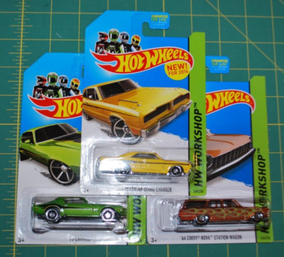 2014 Hot Wheels Workshop - '64 Chevy Nova Station Wagon, '70 Camaro, 1974 Dodge