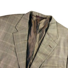 Hickey Freeman Men's Wool 2-Button Blazer Brown Herringbone Plaid   USA   46 R