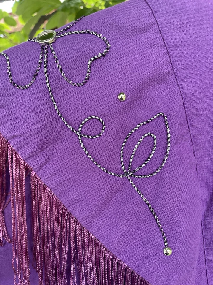 复古 Lilia Smith 连衣裙 尺寸 7/8 紫丁香 紫色 西部 铆钉 流苏 Rodeo 美国 Maxi — 第 4/4 张图片