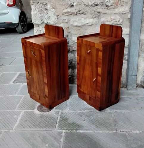 Antique Italian Splendid Pair Art deco nightstands Burlwood bedsides Italy 1930s - Picture 2 of 7