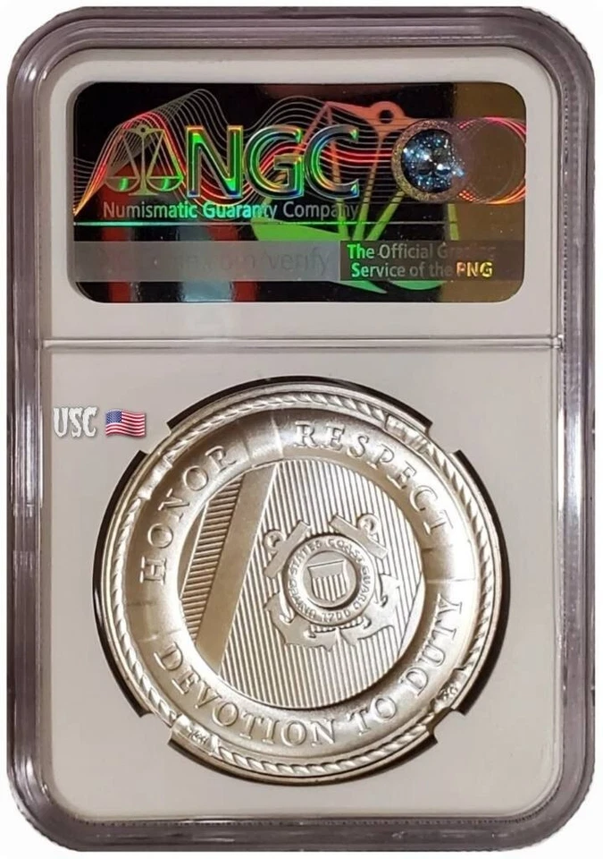 2022-S 1 Oz Silver US COAST GUARD NGC MS70 FDOI Michael Gaudioso Signature Medal - Image 2 of 4