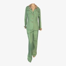 Vintage 1970s Mint Green Wide-Leg Leisure Suit Size 11