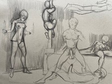 Rolfdieter Schiedrum Orgie - Original Zeichnung signiert Erotik Gay BDSM Swinger