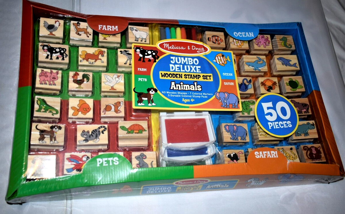 Melissa And Doug Jumbo Deluxe Wood Stamp Set Animals 40 Stamps