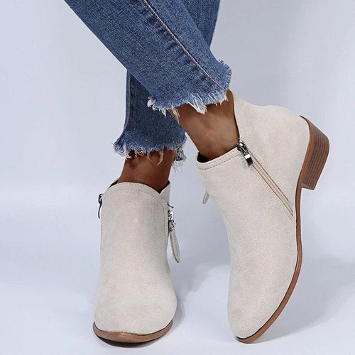 Botas Chelsea al Tobillo Zapatos Damas Imitación Gamuza Informales Cremallera Cómodas Mujeres Zapatos Tallas - Imagen 9 de 25