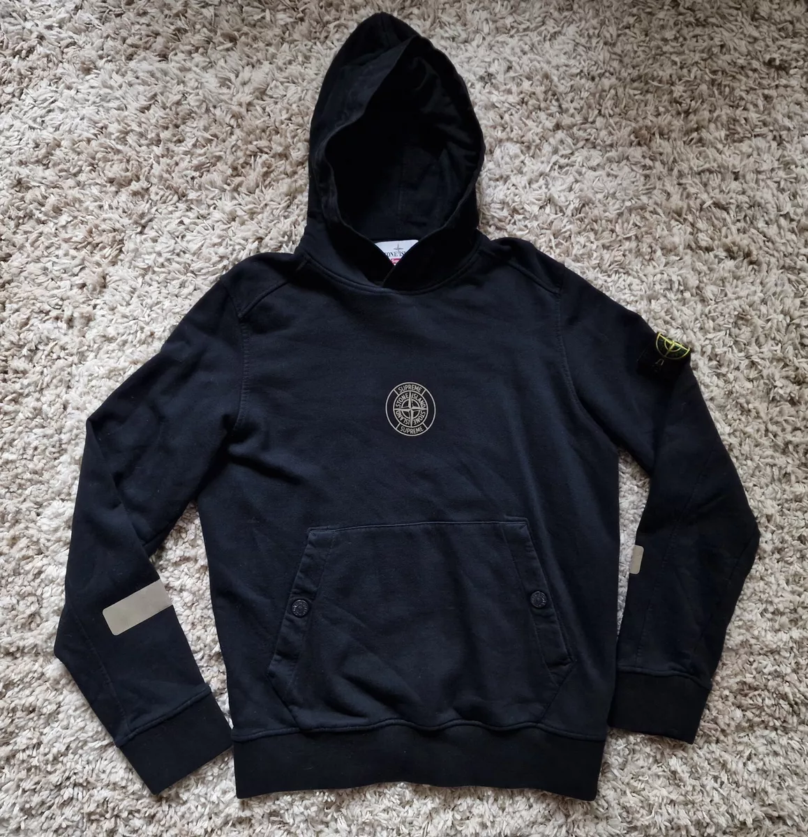 Supreme Stone Island Black Hoodie Sweatshirt 3M Reflective Size S