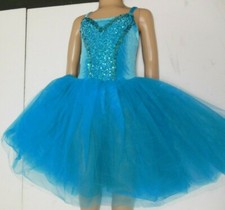 Romantic length Ballet costume small child Turquoise Blue Princess Sequin front