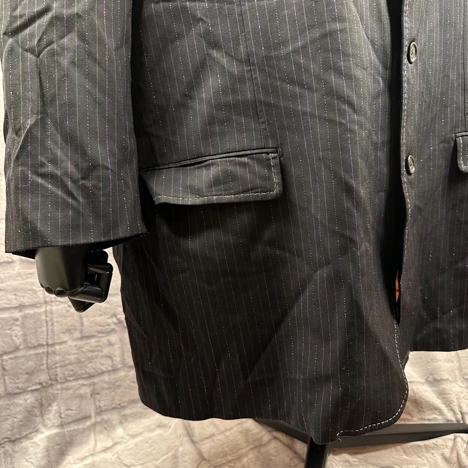 Abrigo Blazer Deportivo Code Red Steve Harvey Para Hombre Negro 56L Lana Merino Rayas Foto 4 de 4