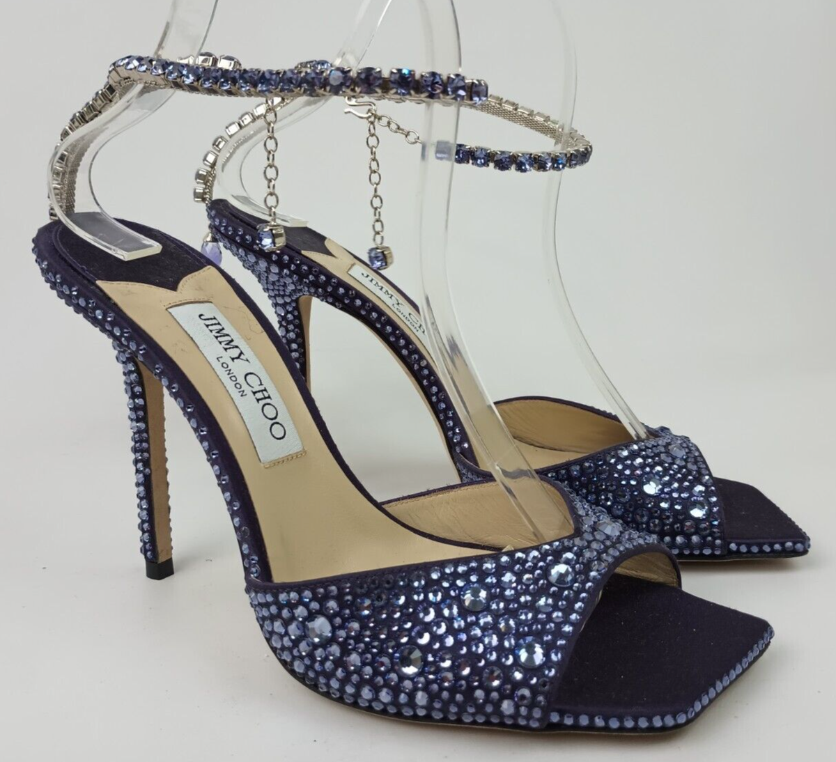 Jimmy Choo Women's Purple Saeda Crystal Ankle Strap Peep Toe