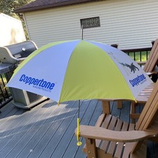 Vintage Coppertone Umbrella - Classic girl and dog image, yellow/white, clamp