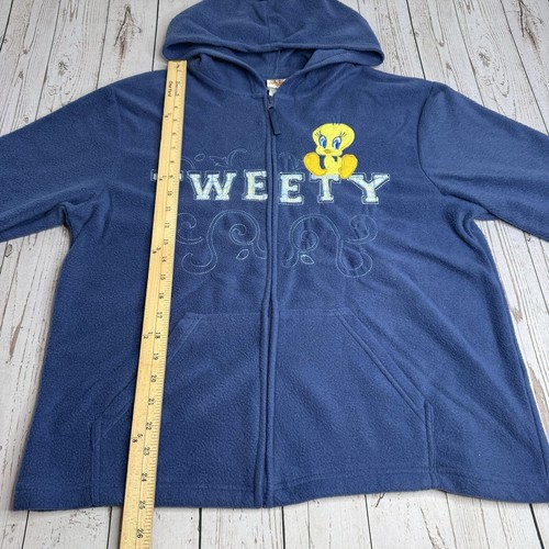 Womens Looney Tunes Tweety Bird Fleece Full Zip Up Hoodie Sweatshirt Size Large - Picture 8 of 9