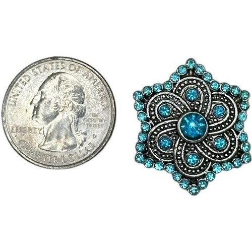 Ginger Snap #221 - “Victorian Star W/ Blue Sparkle Stones” For 18mm Snap Jewelry - Picture 3 of 8