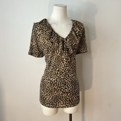 Y2K Leopard Print Micro Mesh Ruffle Top Phoebe Buffay Fairy 46-54 Inch Bust 