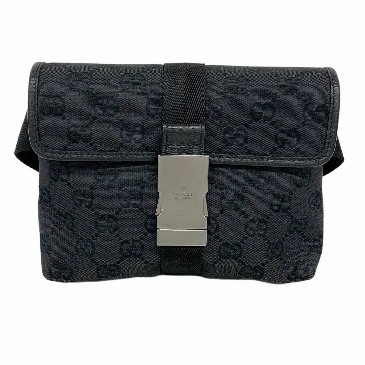 Gucci GG Canvas Waist Bag 131236 Black Silver Hardware
