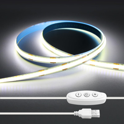 USB COB LED Streifen Licht, kaltweiß 6000K, 2M 640Leds schneidbare LED Streifen, CRI 9