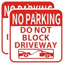 No Parking Do Not Block Driveway Sign, 2 Pack 12 12 x 12 x 0.04inches, Red