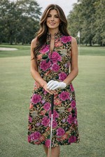 IBKÜL Jovanna Zip Mock Dress Large L Tan Hot Pink Leopard Floral New With Tags