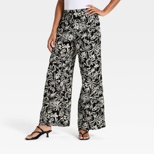 Women High-Rise Linen Wide Leg Pull-On Pants - A New Day Black