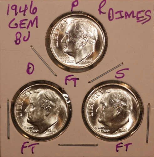1946 P D S  Roosevelt Dimes GEM BU ALL FULL BANDS LUSTER! 460283