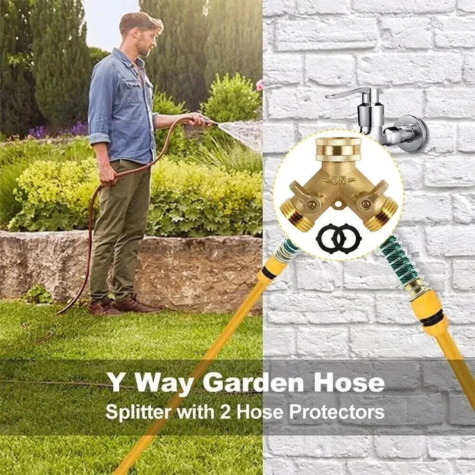 Garden Tap Splitter 2 Way Brass Outdoor Dual Hose Connector Anti-Leak - Image 4 of 4