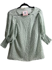 Vine & Love Polka Dot Blouse Small USA Made Smocked Sleeves