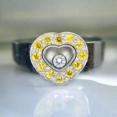 Chopard Happy Diamond 18k White Gold Yellow Sapphire Heart Diamond Band Ring