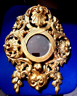 MIROIR mural cadre BOIS doré SCULPTURE décor FLEUR