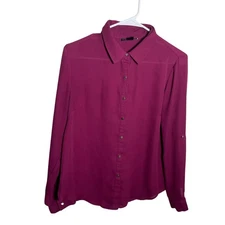 Simply Styled Blouse Women's Medium Purple Button Up Long Sleeve Collared