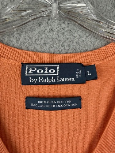 Polo Ralph Lauren Pima Cotton Vest Men's L Melon Orange w/Green Pony Preppy Golf - Imagen 6 de 9