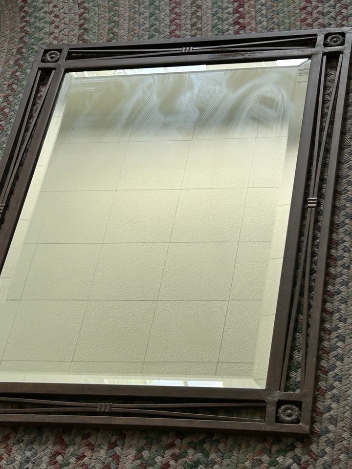 Industrial Style Metal Beveled Frame Wall Mirror 33in Minimalist Vanity Rustic - Image 3 of 4