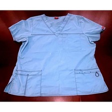 Dickies Medical Scrub Top V-Neck Short Sleeve Light Blue Multiple Pockets Flaws