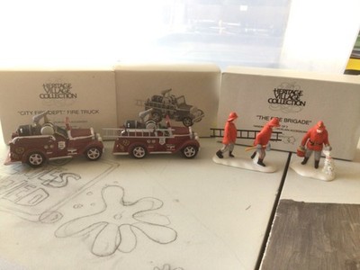 Dept 56 City Fire Lot (3 pc) City Fire Dept Fire Truck (2) and Fire Brigade