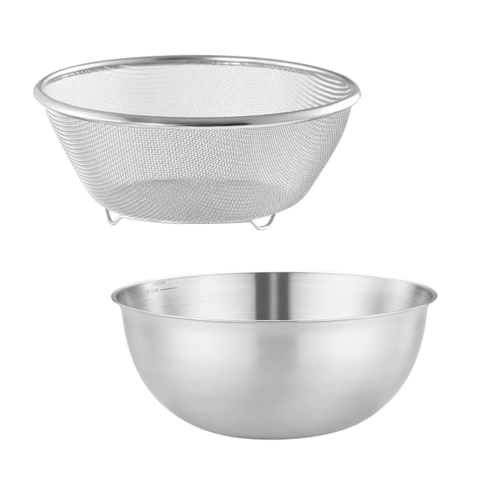 3.7 Qt Stainless Steel Colander & Mixing Bowl with Scale, Large Metal Food St...