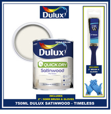 Dulux Quick Dry Timeless 750ML Satinwood Wood/Metal Paint FREE BRUSH & GLOVES