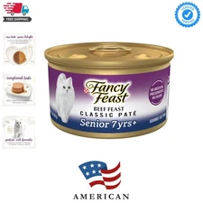 Purina Senior Wet Cat Food 7  Plus Beef Feast Pate - Pack of 24 3 oz. Cans