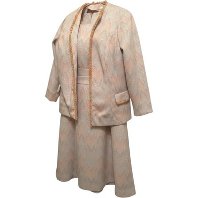 Vintage Pastel Chevron Zig Zag Dress and Jacket Set Pink Blue Size 20.5