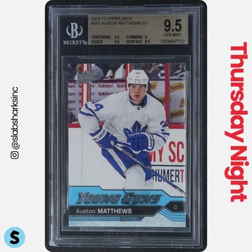 2016 UPPER DECK #201 AUSTON MATTHEWS YOUNG GUNS RC ROOKIE BGS 9.5