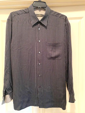 Bugatchi Uomo Men's L/S Shirt Sz XL Black Check Flip-Contrasting Cuff Exc. Cond 