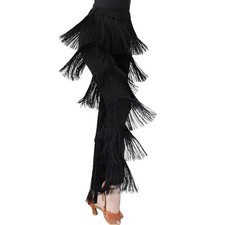 Latin Dance Pants Tassels Fringe Ballroom Tango Salsa Elastic Waist Practice ...