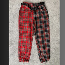 Almost Famous Plaid Jogger Pants Red Black Two-Tone Buckle Waist Women  s L