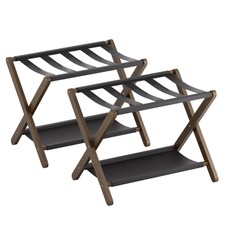 Luggage Rack, Set of 2, Folding Suitcase Stand with Storage Shelf, Premium Ba...