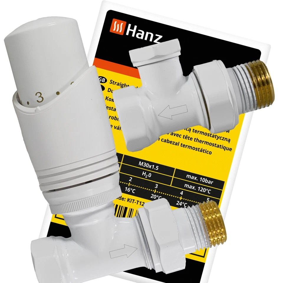 Heizkörper Ventil DURCHGANG SATZ 1/2 Weiss Heizung Thermostat Vorlauf + Rücklauf - Bild 3 von 4