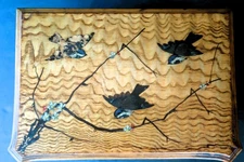 Antique Wood Marquetry Intricate Inlay Bird Branch Flower Men Dresser Box Lovely